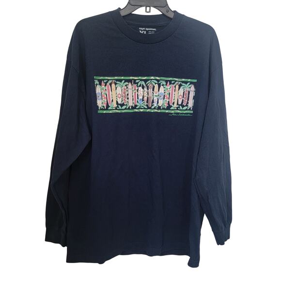 Reyn Spooner Mele Kalikimaka Long Sleeve Sz XL Surf Shirt Blue Surf Cotton Aloha - Picture 1 of 11